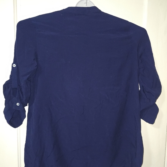 Solitaire Boho Peasant Pullover Embroidered Top Navy Blue Size Medium - Picture 6 of 7
